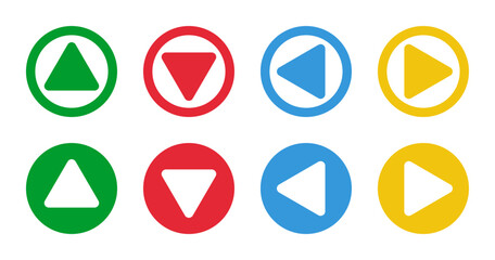 green up red down blue left yellow right arrows, round vector icons set