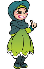 Hijab Niqab jilbab Cute Muslim Girl Character Thumbs Up