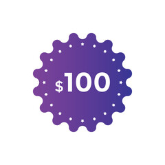 100 dollar price tag. Price $100 USD dollar only Sticker sale promotion Design. shop now button for Business or shopping promotion
