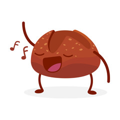 Funny bread. Cute cartoon loaves, buns, toasts, croissant character with happy face isolated on white. Vector illustration for breakfast, food, bakery concept