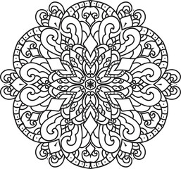 Adult coloring page Mandala.Hand drawn illustration.Oriental mystical pattern.Yoga mandala.Hand drawn illustration