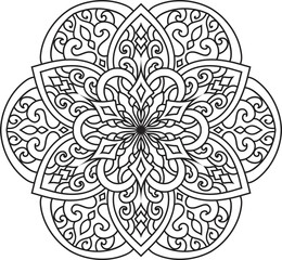 Vector abstract mandala pattern.Black and white illustration.Outline.Coloring page for coloring book