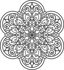 Mandala isolated on the white background.Decorative monochrome ethnic mandala pattern.Anti-stress coloring book page for adults.
