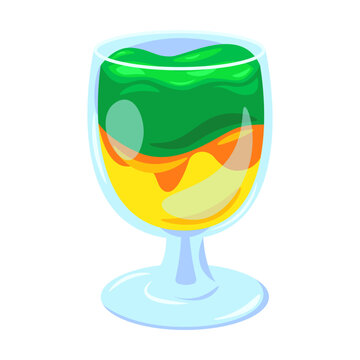 Summer alcoholic cocktail. Tropical cocktail, flamingo, Hawaiian flower, fruits, ice cream, watermelon isolated on white. Vector illustration