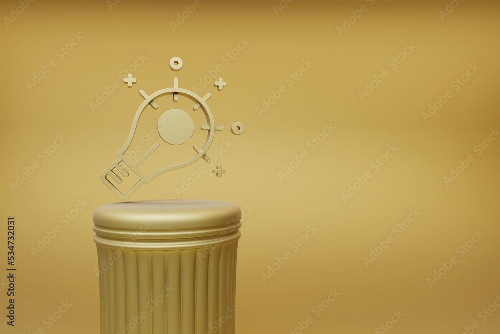 Poster Beautiful abstract illustrations Golden Bulb symbol icons on a golden column and wonderful background. 3d rendering illustration. Background pattern for design.