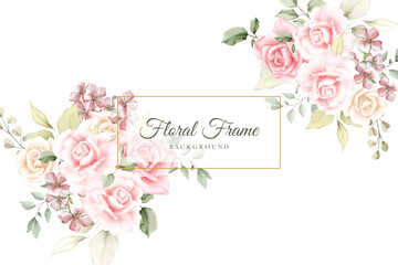 Fototapeta na wymiar beautiful watercolor roses floral frame background