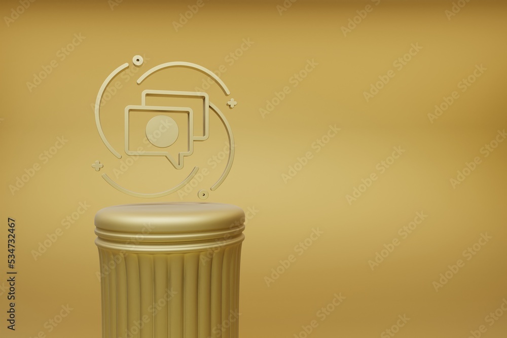 Aufkleber Beautiful abstract illustrations Golden Speech Bubble symbol icons on a golden column and wonderful background. 3d rendering illustration. Background pattern for design.