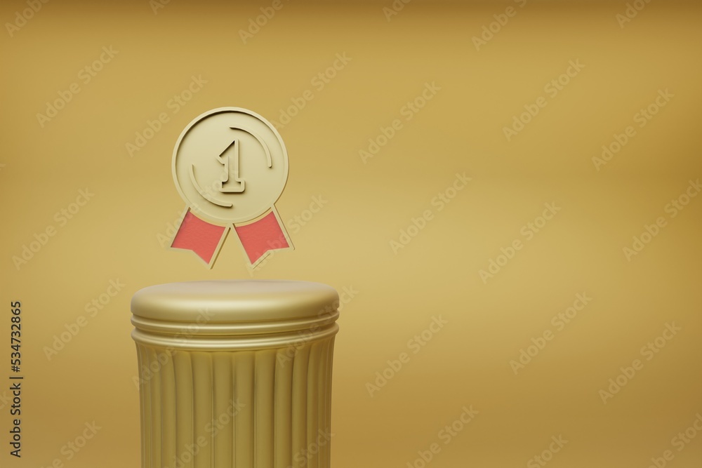 Aufkleber Beautiful abstract illustrations Golden badge first 1 symbol icons on a golden column and wonderful background. 3d rendering illustration. Background pattern for design.