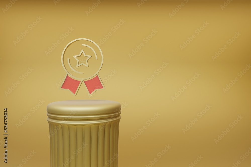 Aufkleber Beautiful abstract illustrations Golden badge Star symbol icons on a golden column and wonderful background. 3d rendering illustration. Background pattern for design.