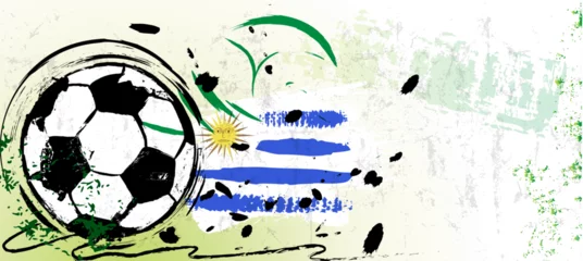 Gordijnen soccer or football illustration for the great soccer event with paint strokes and splashes, uruguay national colors © Kirsten Hinte