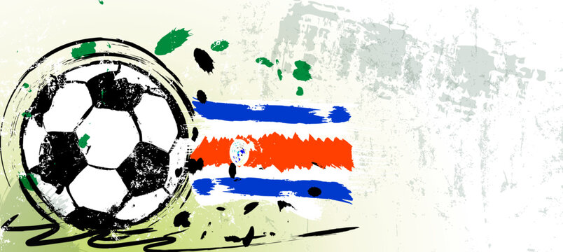 soccer or football illustration for the great soccer event with paint strokes and splashes, costa rica national colors