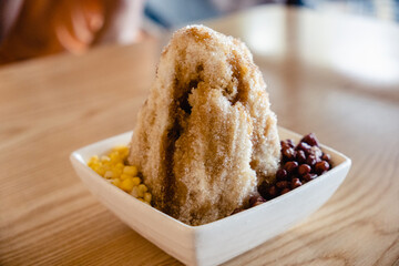 Malaysia's local dessert, shaved ice served with red beans and sweet corn, and syrup.