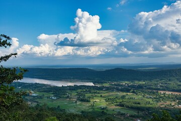 view to Mekong river from Phou Phanang View Points, Mountain close to Vientiane Laos PDR, South East Asia