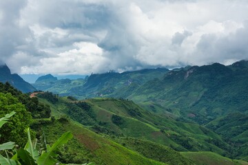 Beautiful Mountain Valley in Laos, Lao Nature on the way to the north. Beautiful mountain and forest. High quality photo