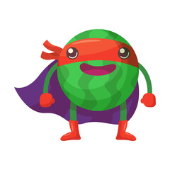 Watermelon character as superheroes vector. Cartoon watermelon with masks and capes isolated illustration. Diet, healthy food concept