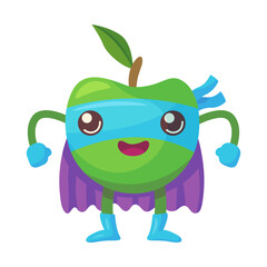 Fruit character as superheroes vector. Cartoon apple with mask and capes isolated illustration. Diet, healthy food concept