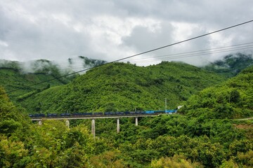 China–Laos railway, Boten–Vientiane railway, bridge in Lao Nature on the way to the...