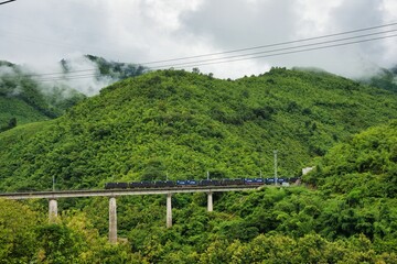 China&ndash;Laos railway, Boten&ndash;Vientiane railway, bridge in Lao Nature on the way to the north.Beautiful mountain and forest. High quality photo