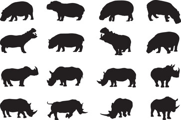Rhino and hippo silhouette
