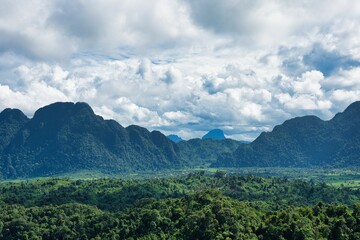 Fototapeta na wymiar View from the Top of Nam Xay Mountain, Vang Vieng, Laos PDR, South East Asia. High quality photo