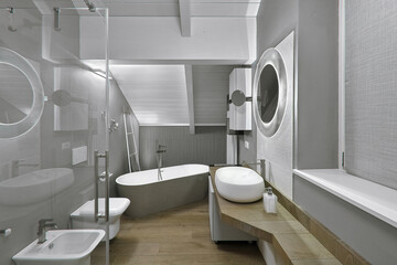 internal view of a modern bathroom in the attic