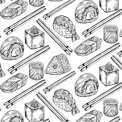 Seamless pattern with japanese food