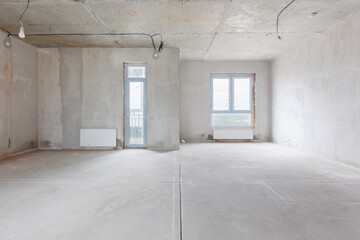 interior of the apartment without decoration in gray colors