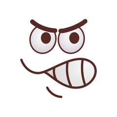 Trendy funny face flat picture. Cartoon comic cute caricature characters with eyes and mouth isolated on white