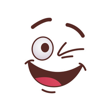 Trendy funny face flat picture. Cartoon comic cute caricature characters with eyes and mouth isolated on white background