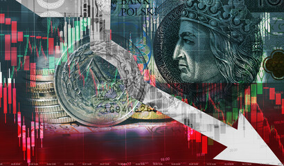 Poverty, high inflation, recession, economic crisis in Poland. Weak value of the Polish currency....