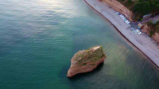 Ladram bay cove aerial drone devon england uk