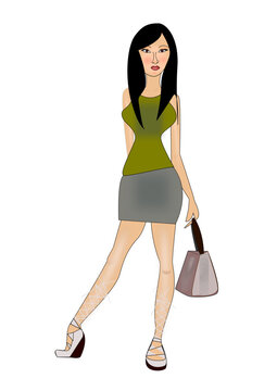 Stylish woman illustration.fashion woman holding bag vector image.Stylish woman holding bag vector images.