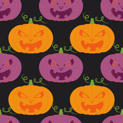 Texture with pumpkins in cartoon style. Seamless vector pattern for Halloween, kids print, wallpaper, textile