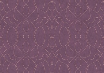 Hand-drawn abstract seamless ornament. Pale pink on a purple background. Paper texture. Digital artwork, A4. (pattern: p08-1b)