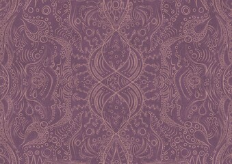 Hand-drawn abstract seamless ornament. Pale pink on a purple background. Paper texture. Digital artwork, A4. (pattern: p09a)