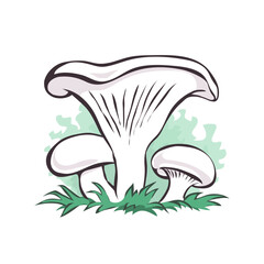 Milk mushroom. Edible forest mushroom. Brown mushroom cap. Delicious nutritious natural food. Healthy ingredient for cooking. Cartoon vector art illustration on white background. Hand drawn style