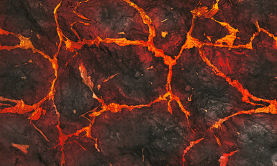 Rocks with veins in red and orange fluor - obrazy, fototapety, plakaty