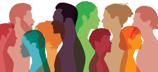 People of different cultures and countries are shown in a flat cartoon image. Diversity and multi-ethnicity are introduced. Racial equality, coexistence harmony, and multiculturalism.