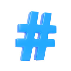 Obraz premium Blue hashtag symbol isolated on a white background. 3d rendering illustration