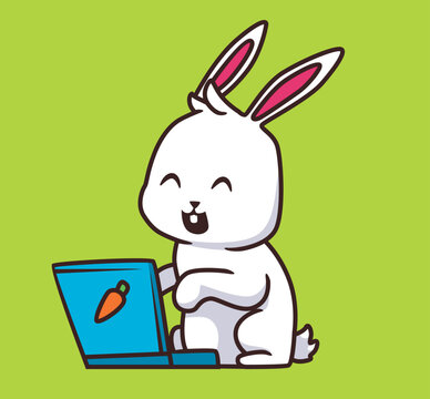 rabbit with laptop cartoon illustration
