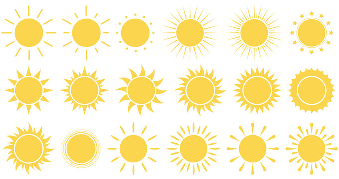 Sun icons. Shine sun ray set. Vector illustration.