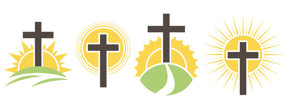 Set of Christian cross on a sun. Vector illustration.