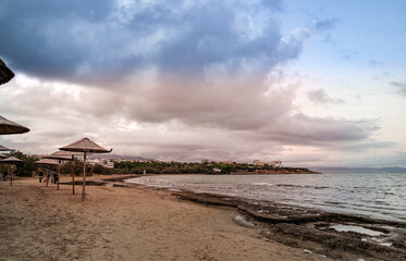 sandy and rocky  this beach named Marikes in  Rafina city, near Athens, Greece