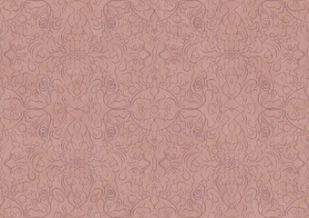 Hand-drawn abstract seamless ornament. Purple on a pale pink background. Paper texture. Digital artwork, A4. (pattern: p07-1b)
