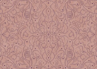 Hand-drawn abstract seamless ornament. Purple on a pale pink background. Paper texture. Digital artwork, A4. (pattern: p07-2a)
