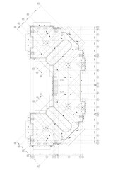 Detailed architectural plan of a multistory house roof, vector