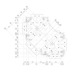 Detailed architectural plan of a multistory house roof, vector