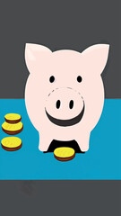 Pink piggy bank with falling coins. The concept of saving money or opening a bank deposit. Investing in the future. Isolated vector illustration of a piggy bank in a flat style.