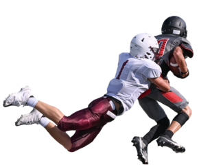 Young athletic tackle football players making great plays during a game