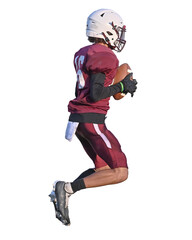 Young athletic tackle football players making great plays during a game